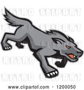 Vector Clip Art of Retro Stalking Red Eyed Gray Wolf by Patrimonio