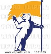 Vector Clip Art of Retro Standing Polar Bear Waving and Holding a Flag by Patrimonio