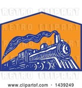 Vector Clip Art of Retro Steam Engine Train in a Blue and Orange Crest by Patrimonio