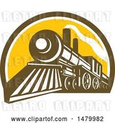 Vector Clip Art of Retro Steam Train in a Brown White and Yellow Half Circle by Patrimonio