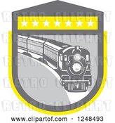 Vector Clip Art of Retro Steam Train in a Gray and Yellow Shield by Patrimonio