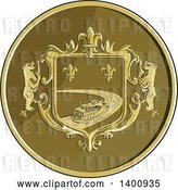 Vector Clip Art of Retro Steamboat and Fleur De Lis Coat of Arms with Bears Medal Coin by Patrimonio