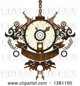 Vector Clip Art of Retro Steampunk Clock with Gears and a Banner by BNP Design Studio
