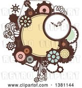 Vector Clip Art of Retro Steampunk Frame with a Clock and Gears by BNP Design Studio