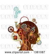 Vector Clip Art of Retro Steampunk Human Head with Mechanical Gears and Pipes by BNP Design Studio