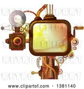 Vector Clip Art of Retro Steampunk Screen with a Crank Handle, Camera and Gears by BNP Design Studio