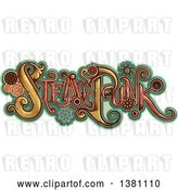 Vector Clip Art of Retro Steampunk Text with Gears over Turquoise by BNP Design Studio