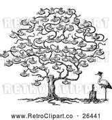 Vector Clip Art of Retro Stork and Baby Tree by Prawny Vintage
