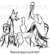 Vector Clip Art of Retro Stork and Fox Dining by Prawny Vintage