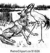Vector Clip Art of Retro Stork Feeding Fox by Prawny Vintage