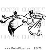 Vector Clip Art of Retro Stork with a Baby Bundle by BestVector