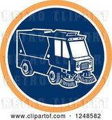 Vector Clip Art of Retro Street Cleaner Machine in a Blue and Orange Circle by Patrimonio
