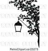 Vector Clip Art of Retro Street Lamp and Tree Branch by Prawny Vintage