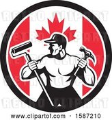 Vector Clip Art of Retro Strong Male Painter or Handy Guy in a Canadian Flag Circle by Patrimonio