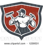 Vector Clip Art of Retro Strong Male Painter or Handy Guy in a Shield by Patrimonio
