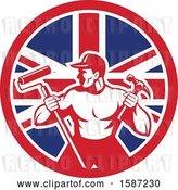 Vector Clip Art of Retro Strong Male Painter or Handy Guy in a Union Jack Flag Circle by Patrimonio