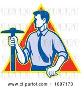 Vector Clip Art of Retro Styled Architect Holding a T-Square Drafting Tool over a Triangle by Patrimonio