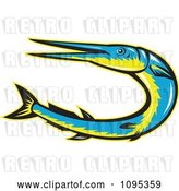 Vector Clip Art of Retro Styled Blue and Yellow Needle Fish Jumping by Patrimonio