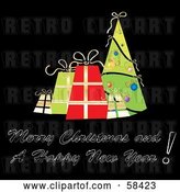 Vector Clip Art of Retro Styled Christmas Greeting with Presents and a Tree on Black by MilsiArt