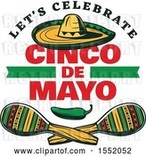 Vector Clip Art of Retro Styled Cinco De Mayo Design with a Sombrero, Jalapeno and Maracas by Vector Tradition SM