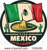Vector Clip Art of Retro Styled Cinco De Mayo Design with a Sombrero, Mexican Flag, Cactus and Pepper by Vector Tradition SM