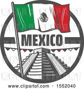 Vector Clip Art of Retro Styled Cinco De Mayo Design with El Castillo Pyramid and a Flag by Vector Tradition SM