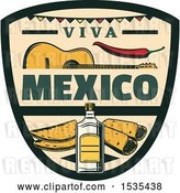 Vector Clip Art of Retro Styled Cinco De Mayo Viva Mexico Design with a Guitar, Pepper, Tequila and Food by Vector Tradition SM