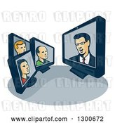 Vector Clip Art of Retro Styled Computer Screens with Poeple Having a Conference by Patrimonio