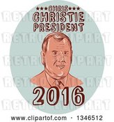 Vector Clip Art of Retro Styled Face of Chris Christie, 2016 Presidential Candidate, with Text in a Pastel Oval by Patrimonio
