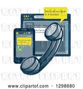 Vector Clip Art of Retro Styled Landline Telephone, Smart Phone and Internet Browser with Customer Service Notices by Patrimonio