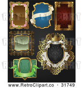 Vector Clip Art of Retro Styled Ornate Frames over Black Background: Digital Collage by AtStockIllustration