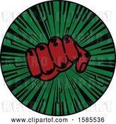 Vector Clip Art of Retro Styled Red Fisted Hand on a Green Burst by Elaineitalia