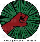 Vector Clip Art of Retro Styled Red Fisted Hand on a Green Burst by Elaineitalia