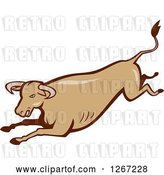 Vector Clip Art of Retro Styled Running Brown Bull by Patrimonio