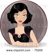 Vector Clip Art of Retro Stylish Asian Lady in a Black Dress over a Purple Circle by Melisende Vector