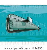 Vector Clip Art of Retro Submarine Underwater by Patrimonio