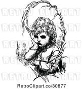 Vector Clip Art of Retro Sulking Girl and Branch by Prawny Vintage