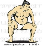 Vector Clip Art of Retro Sumo Wrestler Crouching by Patrimonio