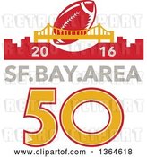 Vector Clip Art of Retro Super Bowl 50 Sports Design with a Football over the Golden Gate Bridge and 2016, Sf Bay Area Text by Patrimonio