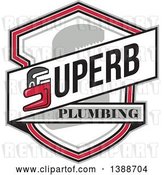 Vector Clip Art of Retro Superb Plumbing Banner with a Monkey Wrench over a Shield by Patrimonio