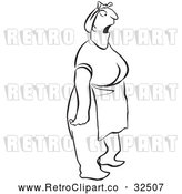 Vector Clip Art of Retro Surprised Woman Black and White by Picsburg