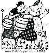 Vector Clip Art of Retro Surprised Women Carrying Buckets by Prawny Vintage