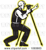 Vector Clip Art of Retro Surveyor Using a Theodolite with a Yellow Outline by Patrimonio