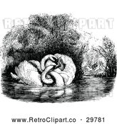 Vector Clip Art of Retro Swan Couple and People by a Pond by Prawny Vintage