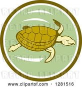 Vector Clip Art of Retro Swimming Sea Turtle in a Green and White Circle by Patrimonio