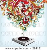 Vector Clip Art of Retro Swirls over a Record Player by OnFocusMedia