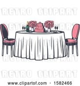 Vector Clip Art of Retro Table with Flowers and a Wedding Cake by Vector Tradition SM