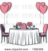 Vector Clip Art of Retro Table with Flowers, Balloons and a Wedding Cake by Vector Tradition SM