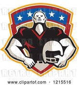 Vector Clip Art of Retro Tackle Linebacker American Football Player Holding a Helmet over a Shield by Patrimonio
