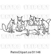Vector Clip Art of Retro Tailless Fox and Group by Prawny Vintage